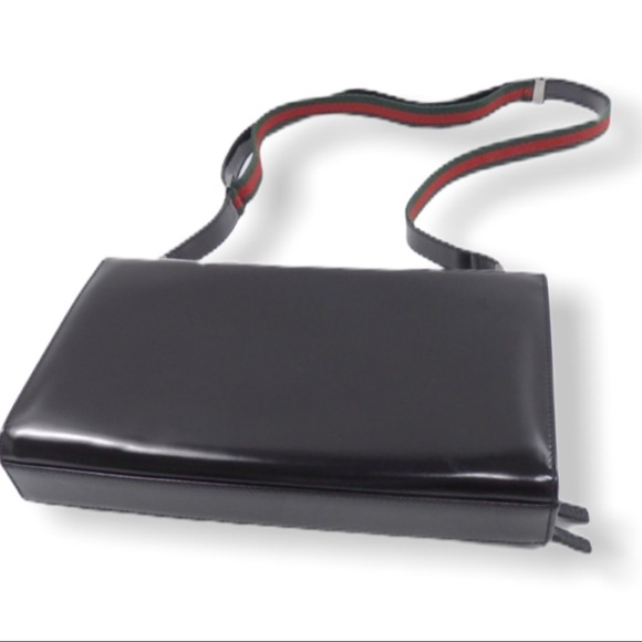 Vintage Gucci Tom Ford Black Fold Over Patent Leather Shoulder Bag - Picture 6 of 8